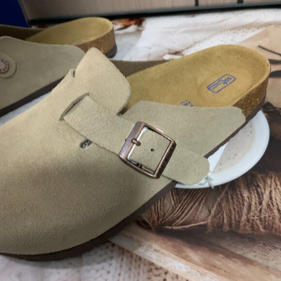 Birkenstock Boston Bs Leather Suede Soft Footbed Taupe Color Narrow - Picture 2 of 5